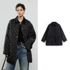 Women Cotton Jacket Winter Retro Diamond Grid Workwear Large Pocket Mid Length Jacket Brown