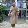 Elegant Lace Up Woolen Coat Women Furry Lapel Fur Patchwork Belt Loose Short Jacket Female Lady Autumn Winter Cardigans