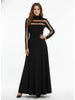 Women's Black High Neck Long Sleeve High Waist Flared Maxi Gown See-through Evening Dresses Party Dress