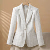 White Checkered Suit Jacket For Women Spring Autumn Small Fragrant Elegant Suit Coat Female Blazer