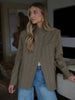 Women Khaki Striped Oversized Blazer Asymmetrical Button Closure Tailored Lapel Collar Structured Coat Minimalist Urban Outfits