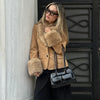 Women Faux Fur Collar Puffer Jacket Lapel Oversized Long Sleeve Warm Loose Thick Coat Female Winter Casual Jackets