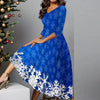 Plus Size Women Christmas Dress Plus Size V Neck Loose Long Dresses For Women Printed Party Dress Red Robe