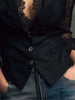 Elegant Sexy V Neck Lace Patchwork Women's Shirt Top See Through Long Sleeve Hollow out Single Button Slim Tops Blazer