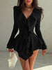 Irregular Hem Dress Women Tierred Y2K Flare Sleeve V-Neck Bandage Stretch Elegant Birthday Party Chic Hipster Bodycon