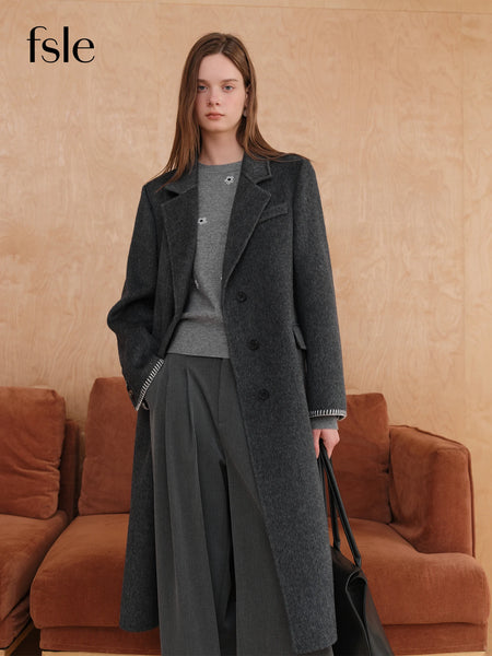 Winter Women's Tailored Shoulder Blazer Coat - Double Faced Wool Trench Outerwear with Notch Lapel Office Elegant