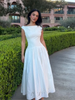 Minimalist White Boat Neck Midi Dress Women Elegant Cap Sleeve A-line Flare Eyelet Embroidery Vestido Wedding Formal Party Gown