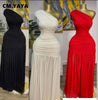 Women One Shoulder Skew Neck High Split Pleated Hem Bodycon Long Maxi Dress Evening Sexy Club Party Dresses Vestido