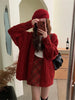 Korean Female Red Knitted Cardigan Sweater Lazy Wind Loose Cardigans Coat Spring Autumn Casual Thicken Sweater Jacket
