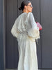 Women Pant Set Satin Lace Round Neck Puff Long Sleeve Button Front Drawstring Waist Blouse Cuffed Ruffle Hem Pants Elegant Suit