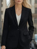 Office Women's Blazer Classic Long Sleeve Button Pocket Cardigan Commuting Simple White Coat for Female