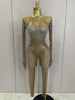 Sparkly Rhinestones Sexy Mesh See Through Bodycon Jumpsuit Women Birthday Gown Women Bar Nightclub Dancer Stage Outfit