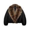 Women's Fur Patchwork Leather Jackets Furry Collar Slim Buttons Full Sleeve Female Coat Autumn Lady Street Outerwear