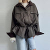 Printed Oversized Drawstring Waist Jackets Women Street Stand Collar Full Sleeve Zipper Slim Coats Autumn Chic Ladies Outerwears