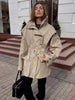 Solid Oversized Tie-waist Cropped Trench Coat Women Drop Shoulder Outerwear Lady Spring Modern Edgy Streetwear Coat