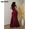 Women One Shoulder Open Back Sequined High Side Split Mermaid Maxi Dress Sexy Club Evening Party Dresses Vestidos
