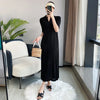 Pleated Long Sleeve V-neck Dress Women Spring Korean Designer Casual Black Dresses Elegant Aesthetic Clothes