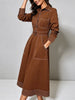 Krisstargirls Autumn Button Down Lapel Brown Shirt Maxi Dress Woman Spring Pockets Women A-line Long Dresses Belt