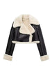 Women Faux Leather Thicken Short Jacket Vintage Front Zipper Lapel Long Sleeve Coat Winter Women Warm Casual Outerwear