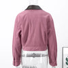 Corduroy Cropped Short Jackets Women Casual Contrast Collar Long Sleeves Zipper Coat Lady Spring Daily Street Wear