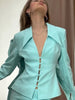 Solid Lapel Shirts 2 Piece Sets Women Chic Lapel Hollow Out Blazer Wrap Hip Slim Fit Mini Skirts Suits Lady Daily Wear