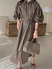 Women's Spring and Autumn Bubble Sleeve Casual Loose Straight Vintage Button Decorative Shirt Long Dress