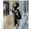 Black Medium Long Parker Cotton Jacket Women's Winter Korean Version Loose Down Cotton Splicing Hooded Coat Warm Top