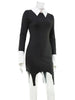 Turn-down Collar Solid Patchwork Long Sleeve Women Dresses Hip Wrap Sheath Outfits Female Sexy Club Bodycon Robe