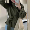 Spring Women High Neck Double-breasted Lace-up Solid Trench Coat Female Casual Elegant Windbreaker Jacket