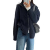 Double Zipper Turn-Down Collar Knitted Cardigan coat for women chic Thickened Loose lapel sweater jackets 26D5571