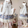 Japanese Kawaii Lolita Style Plush Hooded Poncho Coat Women Sweet Warm Knitted Bow Short Jackets Vintage Elegant Cloak Outerwear