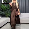 Cross Tops Patchwork Satin Dress Fake Two Piece Dresses Women Elegant O Neck Half Sleeve Loose Boho Long Dress Mujer