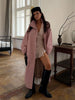 Retro Pink Women Trench Coat Stand Collar Button Design Cuffs Tightened Pocket Long Outerwear Spring Fall Elegant Lady Outfit