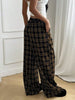 Plaid Pants for Women, High Waist Drawstring Wide Leg Trousers, Casual Streetwear Lounge Pants