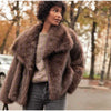 Women's Dark Brown Faux Fur Long Overcoat Single Breasted Fleece Long Trench Coat Winter Fluffy Plush Warm Thicken Outerwear