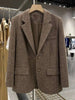 Retro Woolen Suit Jacket Women Long Sleeves Singel Breasted Brown Color Pocket Chic Blazers Office Lady Clothing 2DB2124