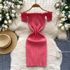 Pink Solid Button Front Spaghetti Dress Sexy Knit Slash Neck Mini Dress Bodycon Women's Clothing Outfits Ruffles