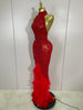 Shining Gold Rhinestones Feather Sexy Mesh Long Dress Women Birthday Evening Red Carpet Show Gown Stage Costume
