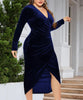 Elegant Velvet Bodycon Dress Women Sexy Wrapped V-neck Long Sleeve Ruched High Waist Midi Dress Party Cocktail Dresses Vestidos
