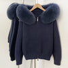 Knitwear Cardigan Women Spring Knitted Jacket Female Autumn Hooded Real Fox Fur Coat Natural Short Fur Coat Casual