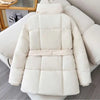Women's Parkas Solid Color Warm Cotton Padded Coat Jacket Belt Gathered Waist Female Winter Clothing 2DB1775