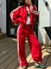 Red Women's Tracksuit with Zipper Trousers Stripes Two Piece Set Women Classic Cotton Autumn Brown Tracksuit for Women