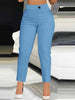 Women Elegant Autumn High Waist Slim Straight Casual Trousers Polyester Solid Color Office Lady Cropped Pants