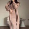 Women Knitted Dress Suit Cardigan Knitting Dresses 2 Piece Sets Maxi Gown Knitwear Outfits Autumn Winter Vestidos Ensemble