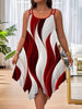 Plus-size women's asymmetrical geometric stripes printed double strap dress