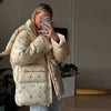 Oversized Printed Thicken Women's Coat With Hooded Loose Full Sleeve Zippers Pocket Cotton-padded Coats Winter Lady Outwear