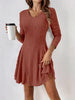 Women's V-Neck Knit Dress - Long Sleeve Swing Mini Dress, Elegant Bodycon Short Dress