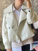 Spring Women Faux Leather Jacket Biker Red White Coat Turndown Collar PU Motorcycle Jackets Loose Streetwear Outerwear