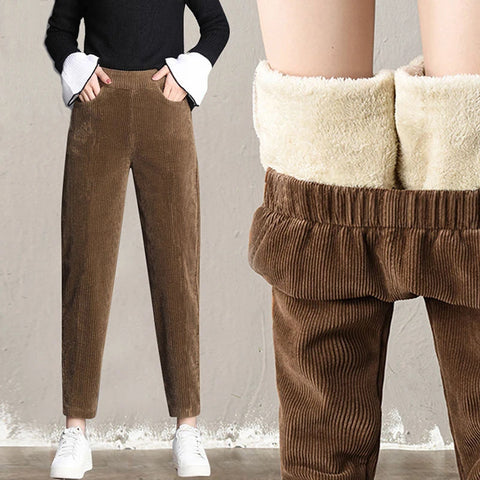 Thick Plush Corduroy Casual Pants For Women Warm Autumn Winter Trousers High Waist All Match Harem Pants Ladies