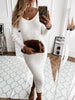 Spring Women's Dress Long Sleeve V Neck Low Cut Thread Tight Party Khaki Basic Long Skirt